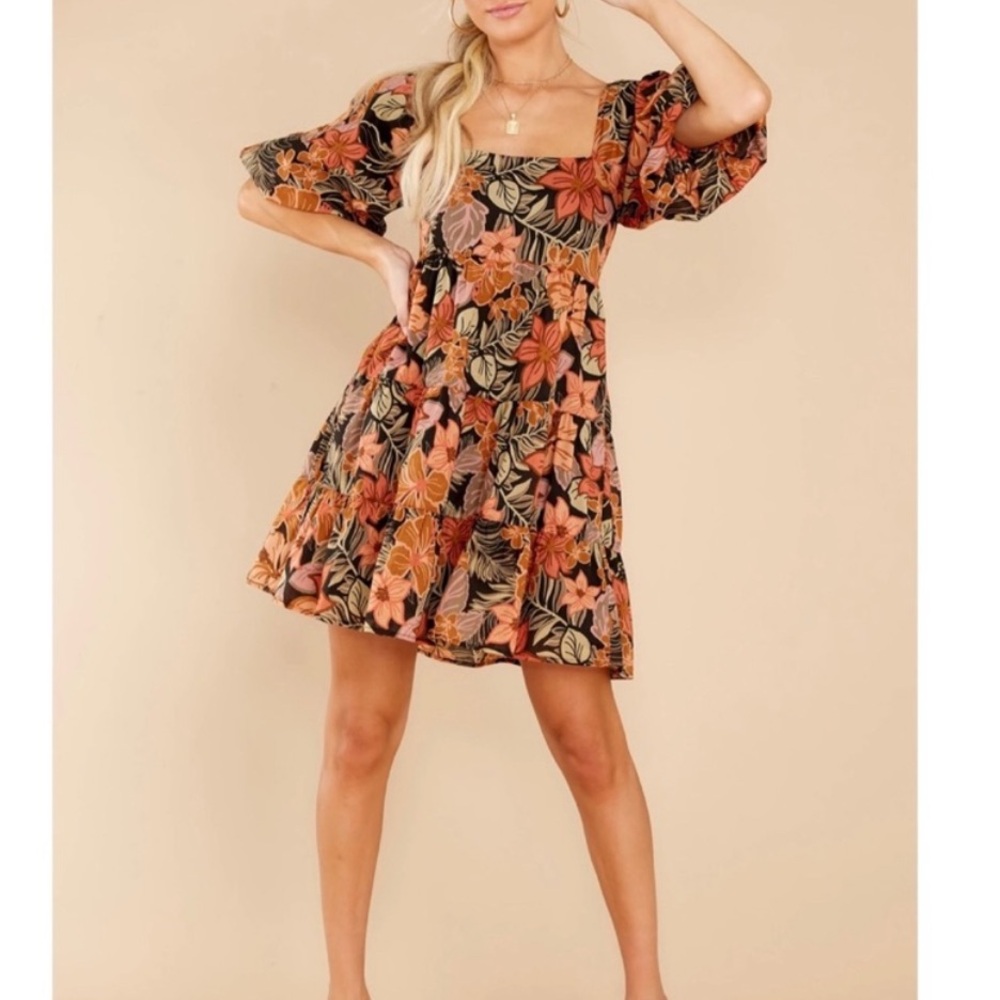 Olivaceous Multicolor Floral Mini Dress